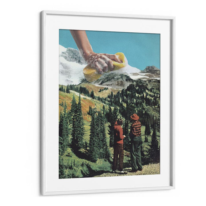 RUB A DUB RIDGE, SURREAL ART PRINTS features a whimsical landscape framed elegantly, perfect for art lovers.