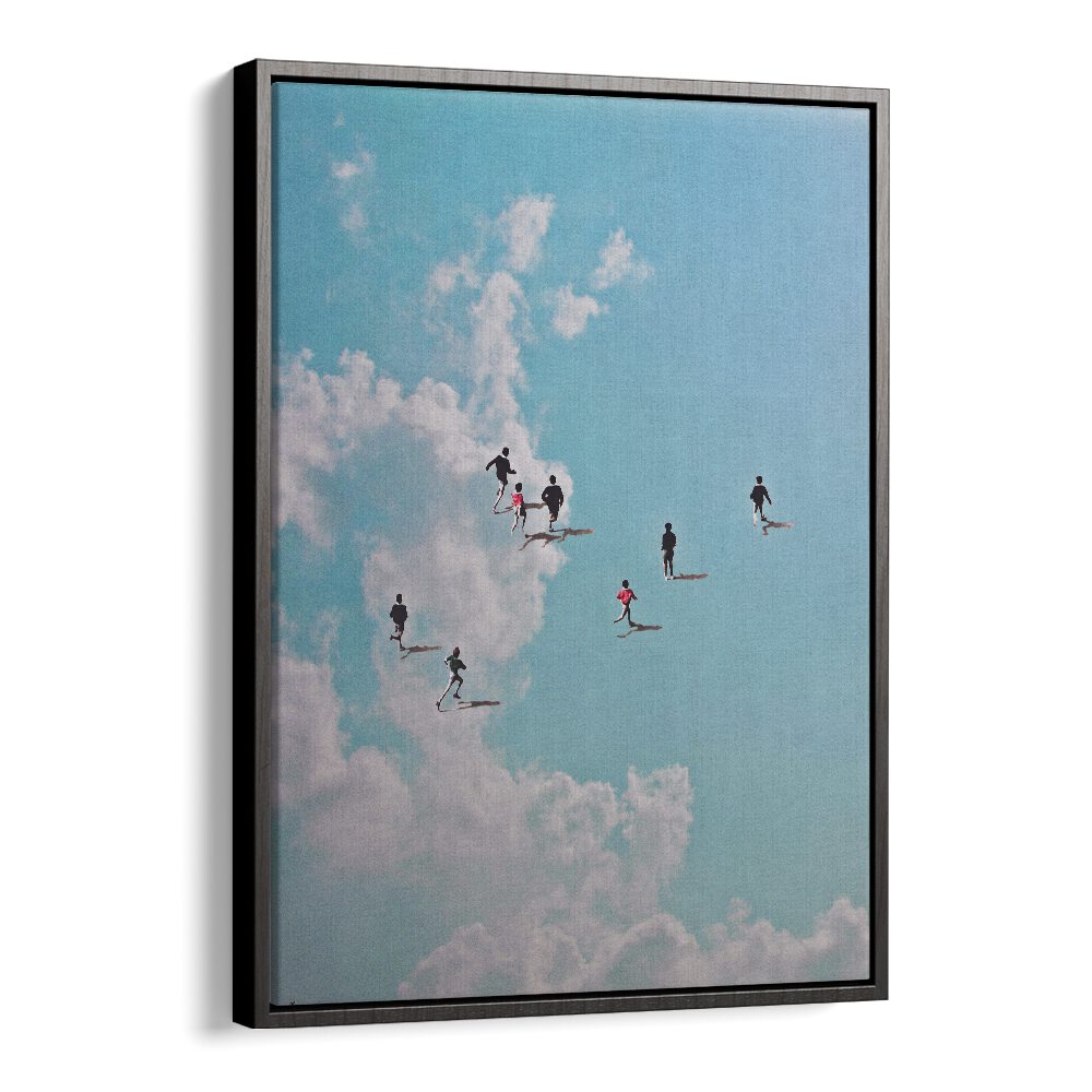 RUN NATION, SURREAL ART PRINTS features runners in clouds, adding a whimsical touch to your space by SPACE ROCKET ART.