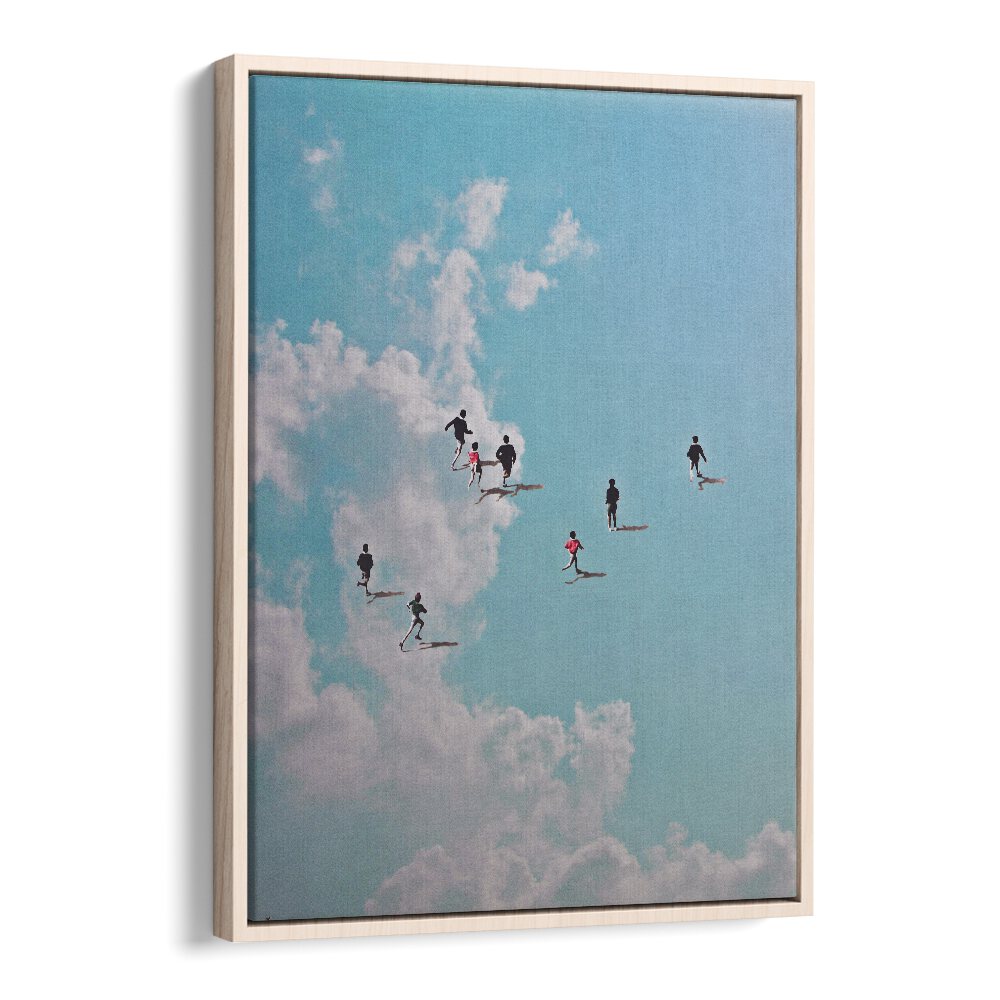 RUN NATION, SURREAL ART PRINTS showcase vibrant figures running through a dreamy sky, enhancing your space with imagination.