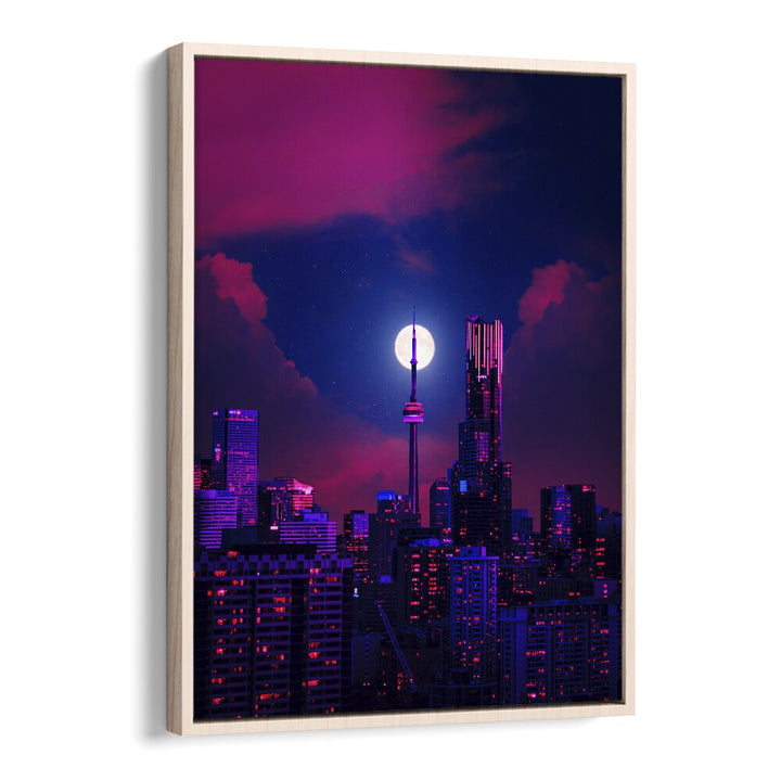 RADIANCE, SURREAL ART PRINTS by Ritvik Takkar showcases a vibrant, dreamlike cityscape under a glowing moon.