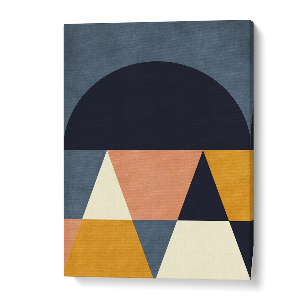 Colorful geometric shapes create a vibrant display in RAINBOW BLUE MUSTARD IV, ABSTRACT PAINTINGS by Ana Rut Bre.