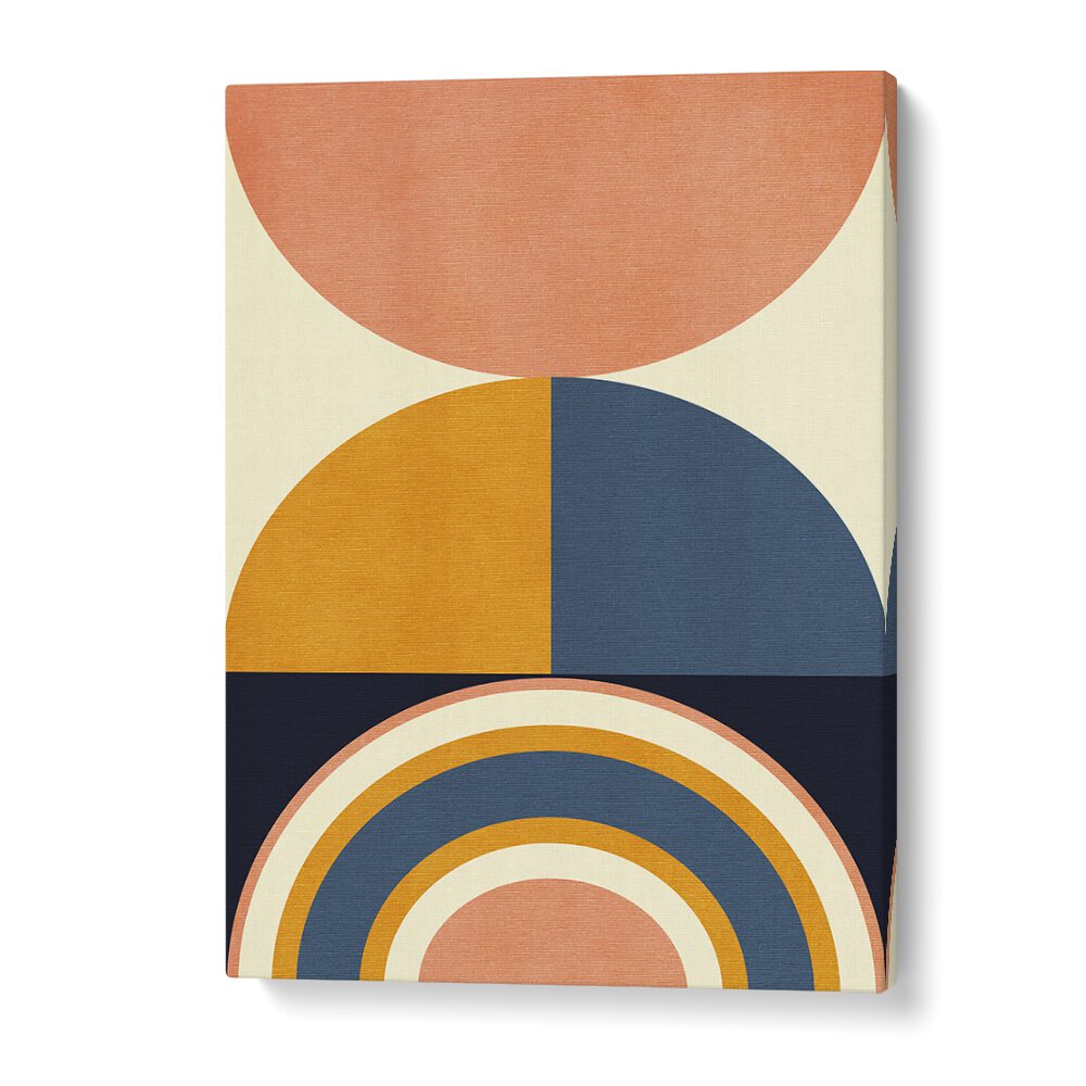 Colorful RAINBOW BLUE MUSTARD X, ABSTRACT PAINTINGS by Ana Rut Bre adds modern charm to any space with captivating shapes.