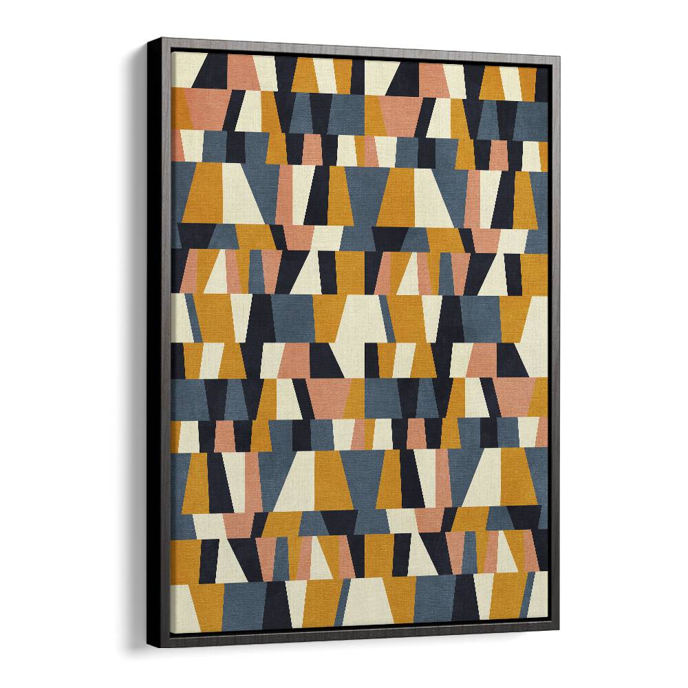 Abstract painting RAINBOW BLUE MUSTARD XIV by Ana Rut Bre features vibrant shapes, perfect for any art collection.