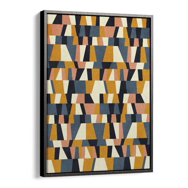 Abstract painting RAINBOW BLUE MUSTARD XIV by Ana Rut Bre features vibrant shapes, perfect for any art collection.