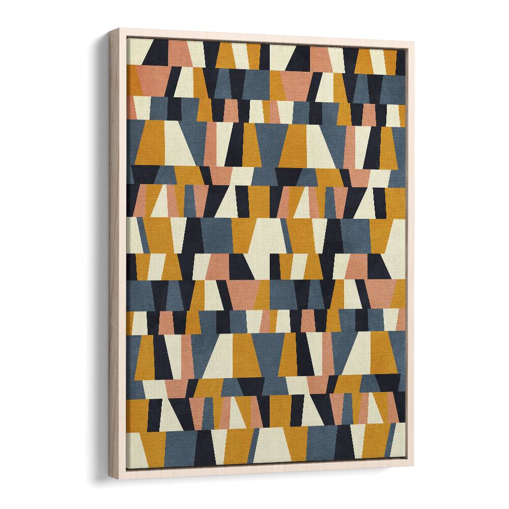 Colorful abstract design of RAINBOW BLUE MUSTARD XIV, ABSTRACT PAINTINGS by Ana Rut Bre, framed for art lovers.