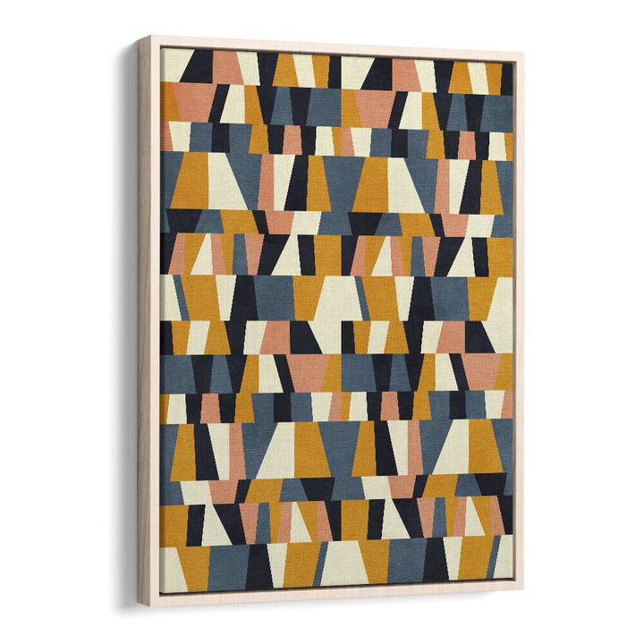 Colorful abstract design of RAINBOW BLUE MUSTARD XIV, ABSTRACT PAINTINGS by Ana Rut Bre, framed for art lovers.