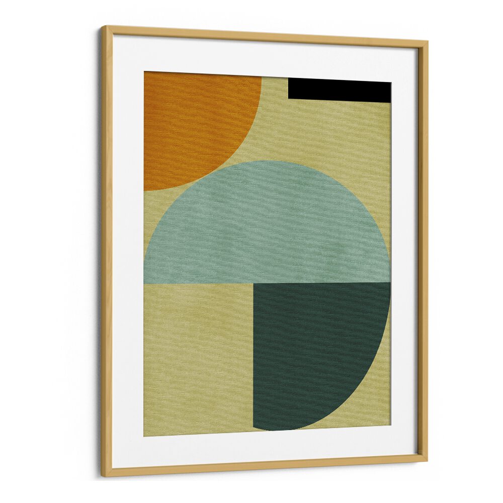 Vibrant RAINBOW PLUS SHAPES III, ABSTRACT PAINTINGS by Ana Rut Bre in a stylish oak frame, perfect for modern decor.