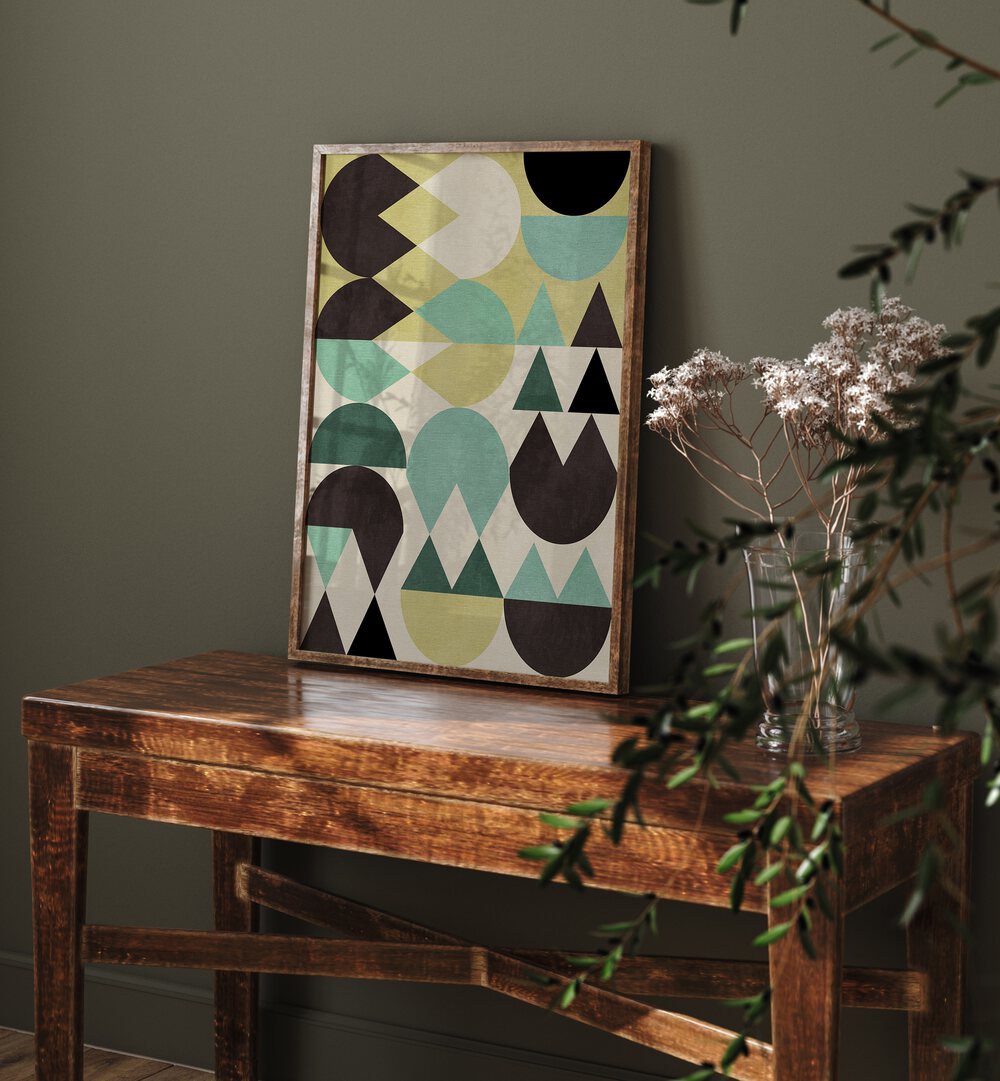 Beautifully framed RAINBOW PLUS SHAPES VI, ABSTRACT PAINTINGS by Ana Rut Bre, perfect for adding color to your space.