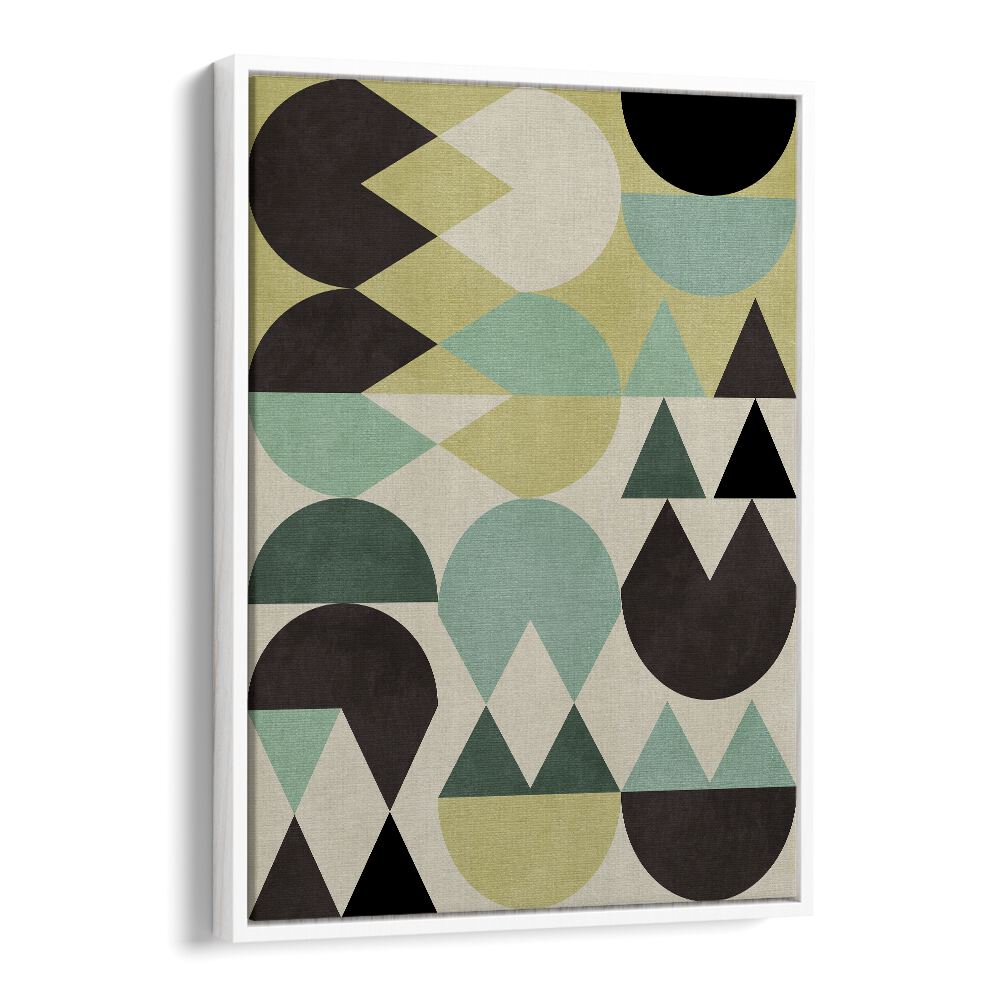 Abstract artwork RAINBOW PLUS SHAPES VI by Ana Rut Bre features geometric shapes in stunning colors for modern decor.