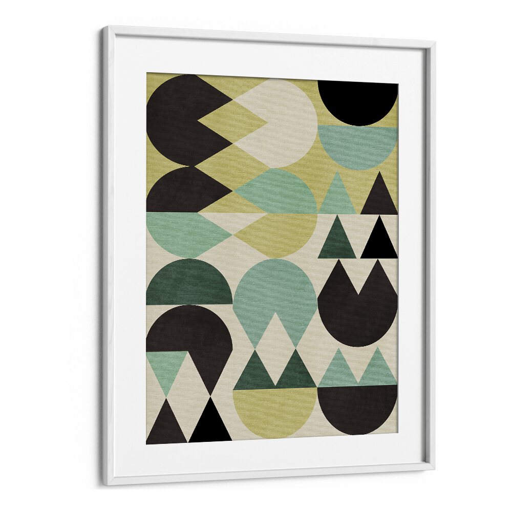 Colorful geometric design of RAINBOW PLUS SHAPES VI, ABSTRACT PAINTINGS by Ana Rut Bre, framed with a modern finish.