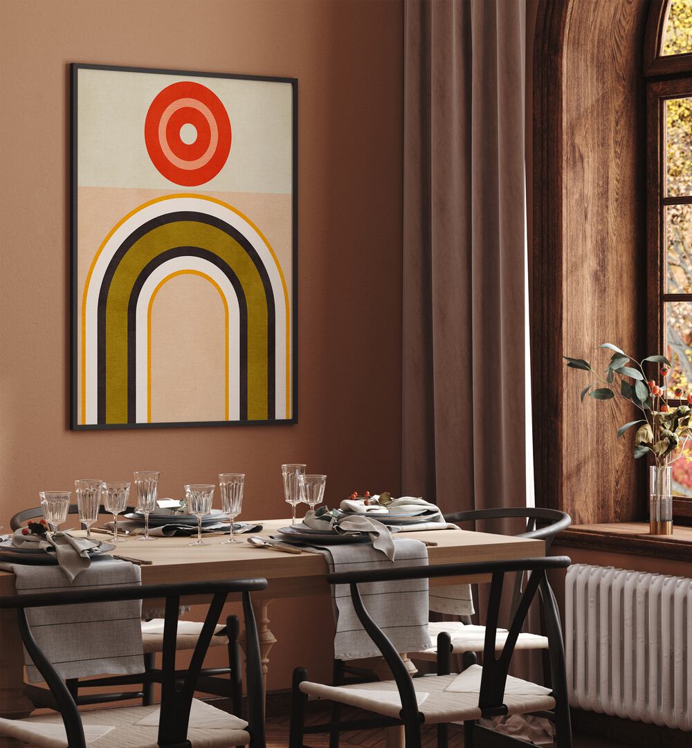 Vibrant RAINBOW SUNS IX, ABSTRACT PAINTINGS by Ana Rut Bre enhances any space with bold colors and unique shapes.