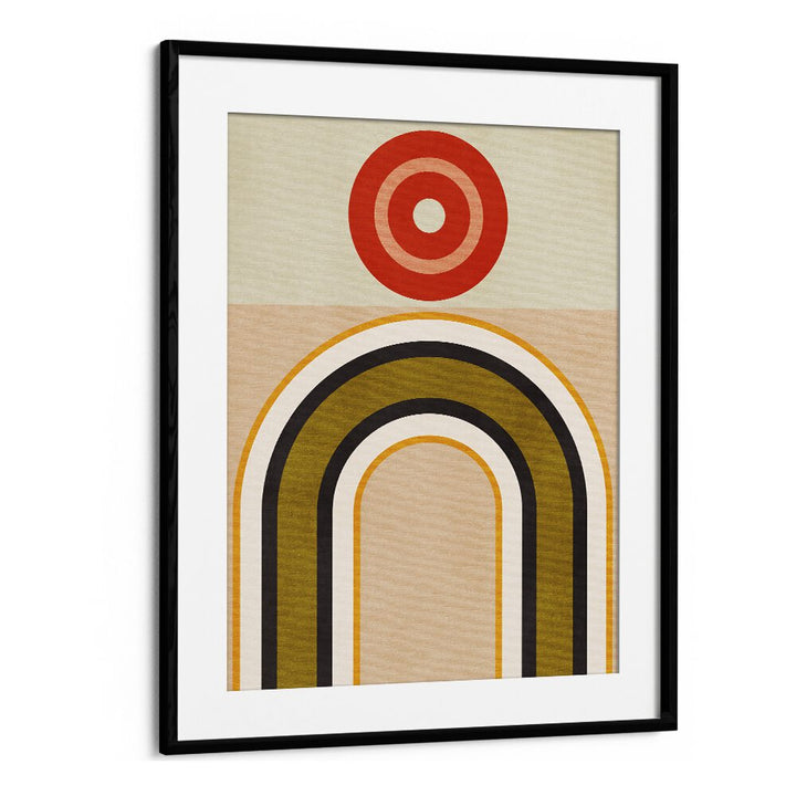 Vibrant RAINBOW SUNS IX, ABSTRACT PAINTINGS by Ana Rut Bre, framed artwork showcasing bold geometric shapes.