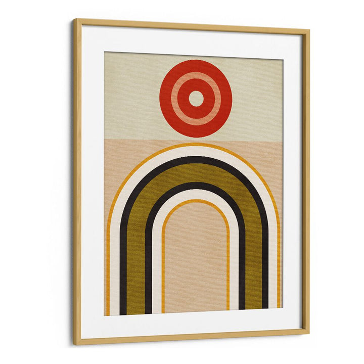 Vibrant RAINBOW SUNS IX, ABSTRACT PAINTINGS by Ana Rut Bre in a sleek oak frame, perfect for any art collection.