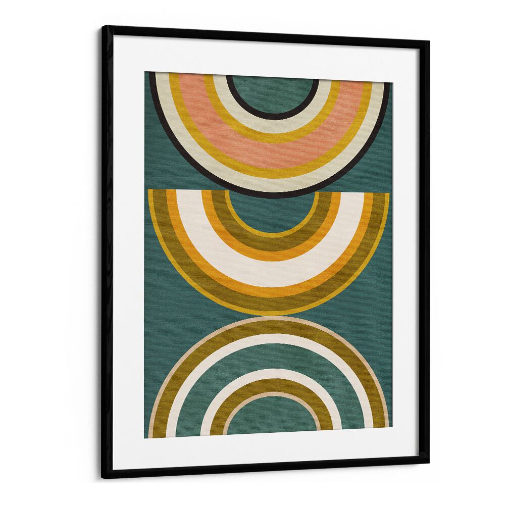 Modern abstract wall art featuring RAINBOW SUNS V KOPIE, beautifully framed by Ana Rut Bre for vibrant decor.