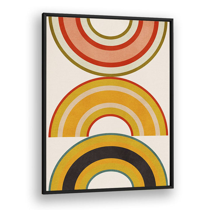 Bright concentric circles in earthy tones highlight RAINBOW SUNS VI, ABSTRACT PAINTINGS by Ana Rut Bre, ideal for decor.