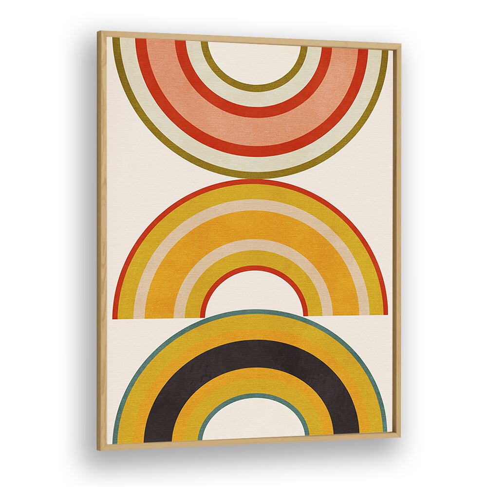 Bright and colorful RAINBOW SUNS VI, ABSTRACT PAINTINGS by Ana Rut Bre, framed art showcasing vibrant circular designs.