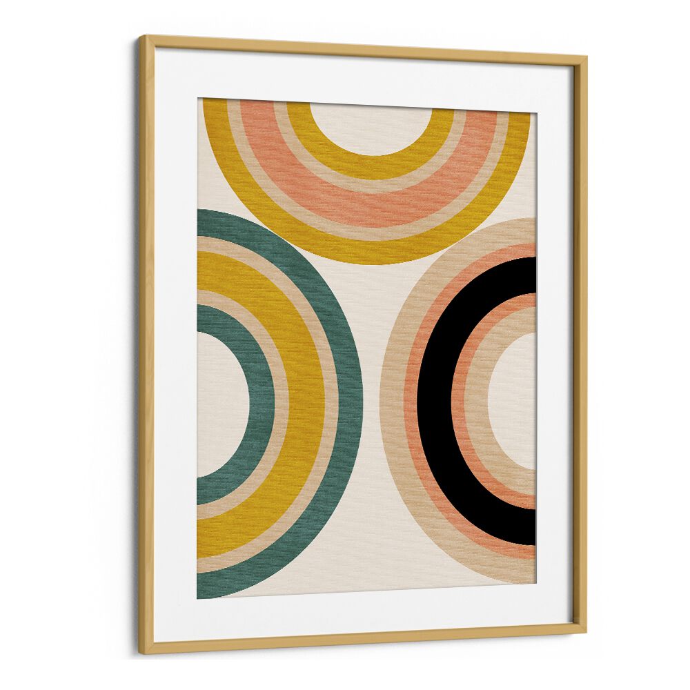 Colorful geometric design of RAINBOW SUNS XI, ABSTRACT PAINTINGS by Ana Rut Bre, framed art for vibrant spaces.
