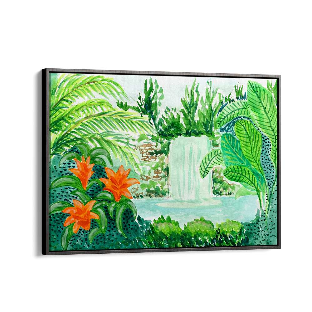 Vibrant RAINFOREST, LANDSCAPE PAINTINGS by Key and Sea Creative showcase lush greenery and a serene waterfall scene.
