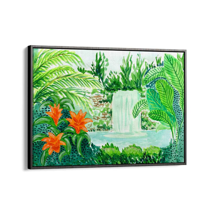 Vibrant RAINFOREST, LANDSCAPE PAINTINGS by Key and Sea Creative showcase lush greenery and a serene waterfall scene.