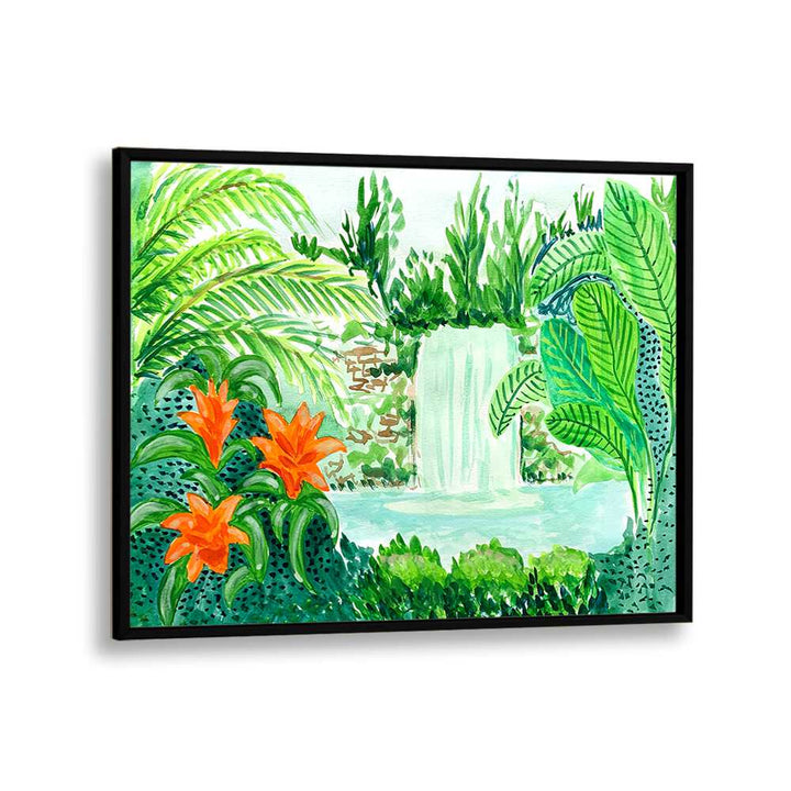 Vibrant RAINFOREST, LANDSCAPE PAINTINGS by Key and Sea Creative, featuring lush greenery and a serene waterfall scene.