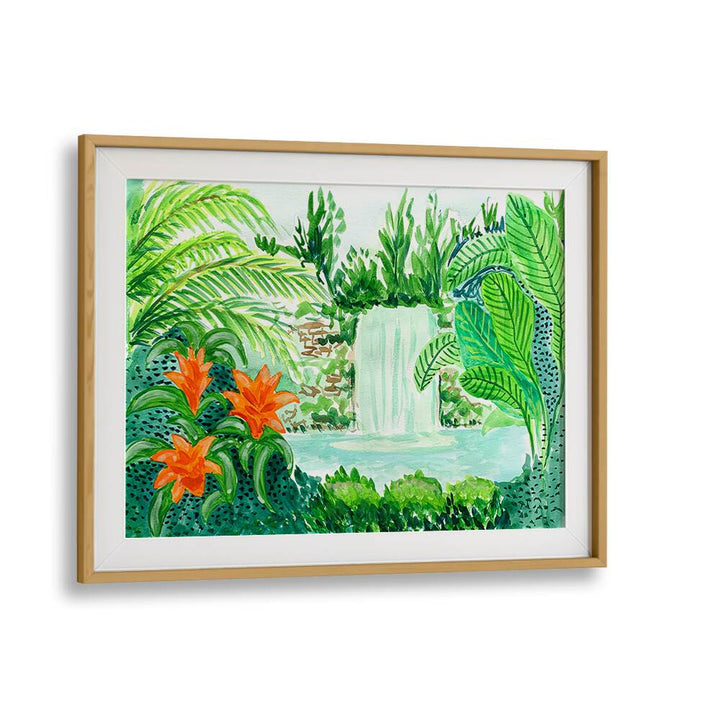Tranquil RAINFOREST, LANDSCAPE PAINTINGS art print by Key and Sea Creative, featuring lush greenery and vibrant flowers.