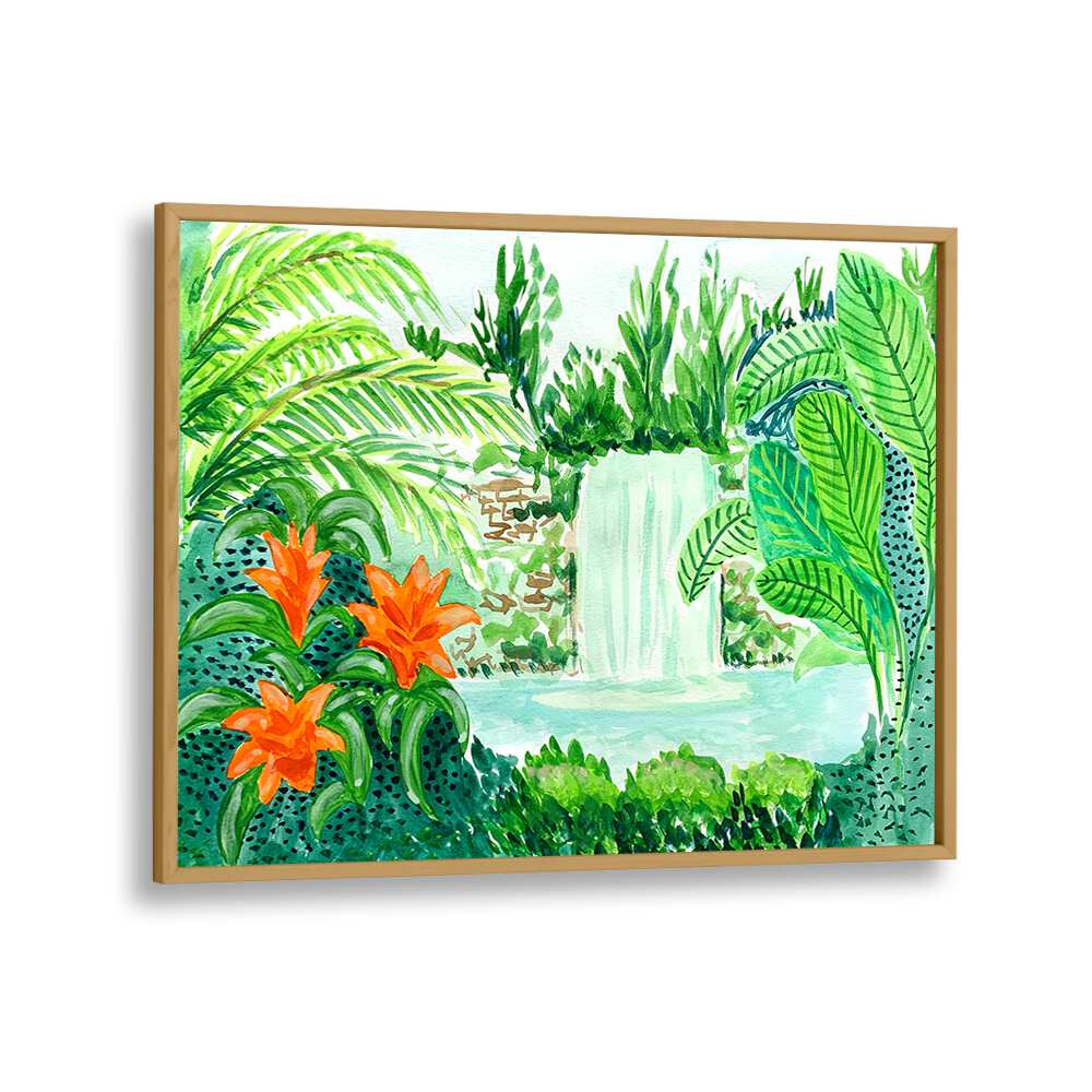 Vibrant RAINFOREST, LANDSCAPE PAINTINGS by Key and Sea Creative, showcasing lush greenery and a serene waterfall scene.