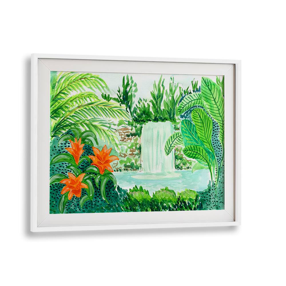 Vibrant RAINFOREST , LANDSCAPE PAINTINGS by Key and Sea Creative, showcasing lush greenery and a serene waterfall scene.