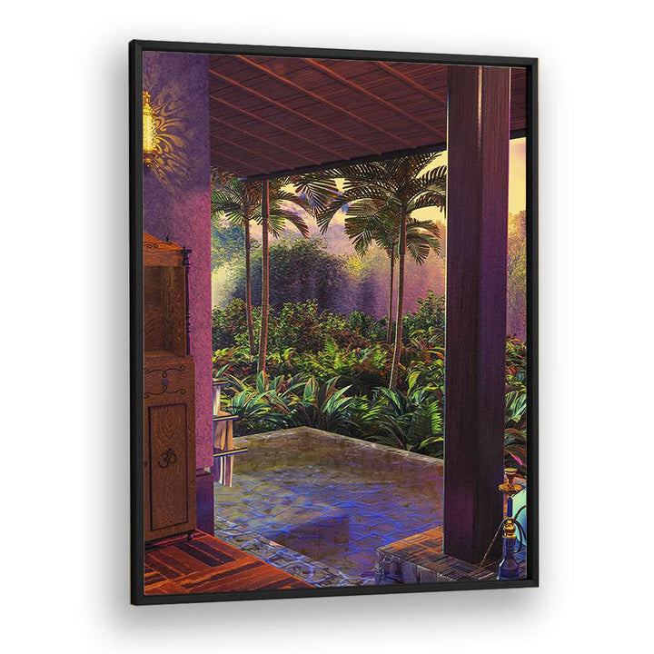 Transform your space with the RAINFOREST POOL, SURREAL ART PRINTS by Cosmo Zach, featuring lush tropical scenery.