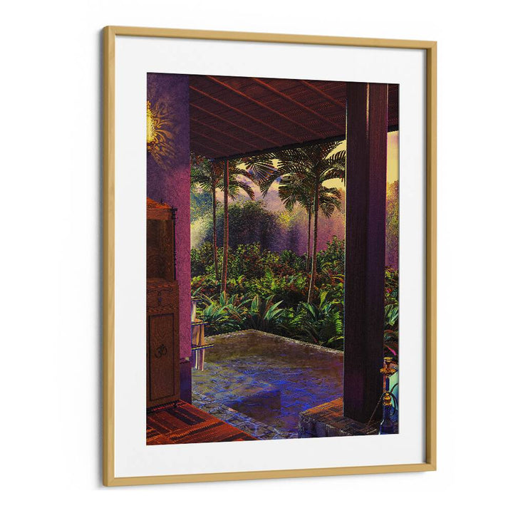 Transform your space with the RAINFOREST POOL, SURREAL ART PRINTS by Cosmo Zach, showcasing vibrant tropical scenery.