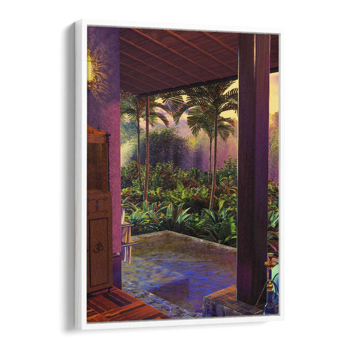 Transform your space with the RAINFOREST POOL, SURREAL ART PRINTS by Cosmo Zach, featuring lush greenery and vivid colors.
