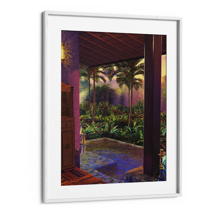 Transform your space with the RAINFOREST POOL, SURREAL ART PRINTS by Cosmo Zach, showcasing a lush infinity pool.
