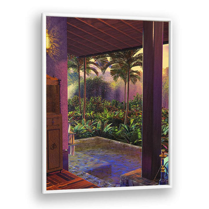 Transform your space with the RAINFOREST POOL, SURREAL ART PRINTS by Cosmo Zach, capturing vibrant tropical beauty.