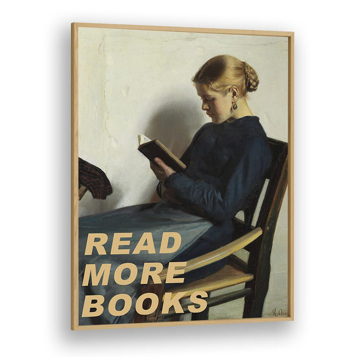 "READ MORE BOOKS, ALTERED ART PRINTS by The Art Concept, featuring a girl immersed in reading, framed in oak."