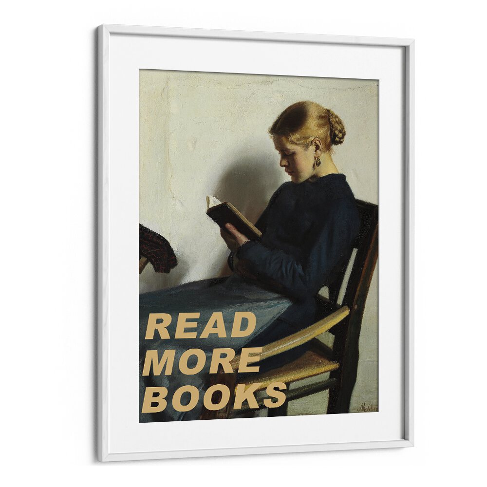 READ MORE BOOKS, ALTERED ART PRINTS by The Art Concept, featuring a framed print of a girl reading thoughtfully.