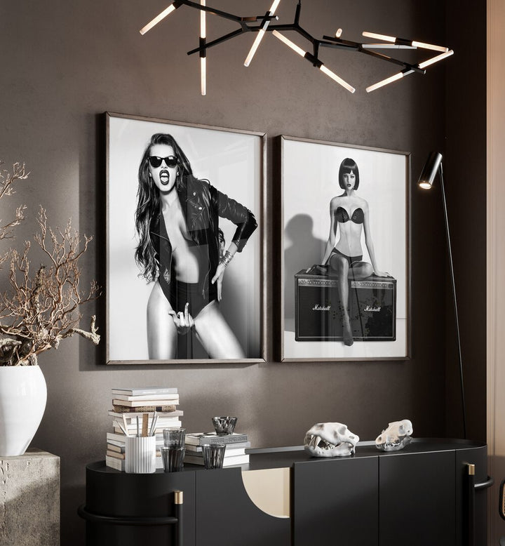Stylish REBELLIOUS FASHION GALLERY WALL at Asian Monk features bold black and white art prints capturing defiance. GALLERY WALLS.