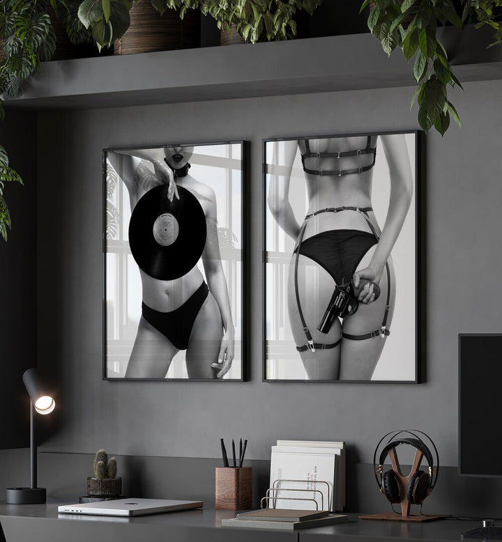 Stylish REBELLIOUS FASHION GALLERY WALL at Asian Monk features bold black and white art prints for striking GALLERY WALLS.