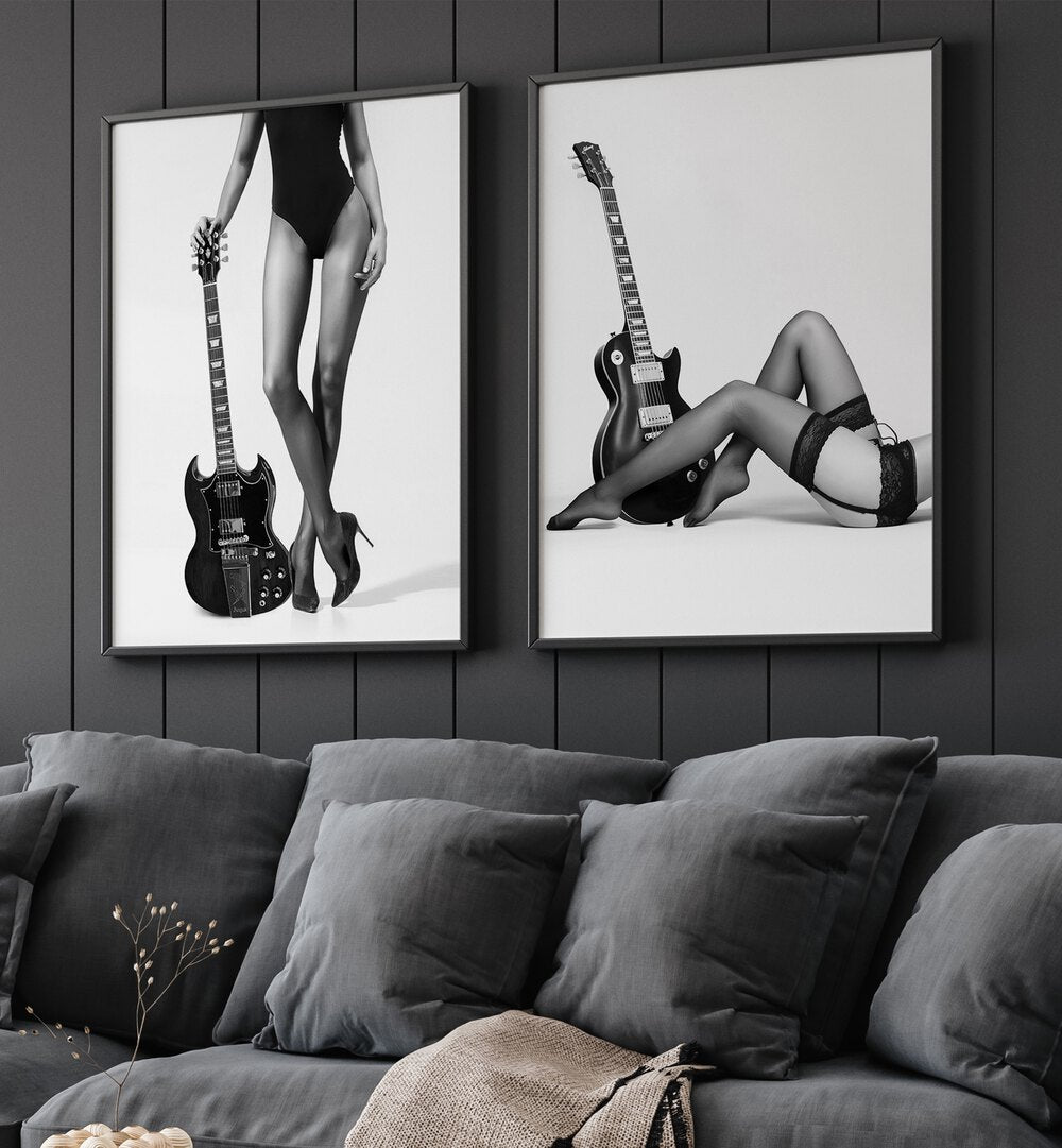 Rebellious Fashion Gallery Wall with striking black and white art prints showcasing powerful poses at Asian Monk.