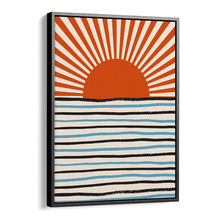 Vibrant RED SUN AND SEA, LANDSCAPE PAINTINGS featuring a bold sun and calming waves, perfect for enhancing any space.