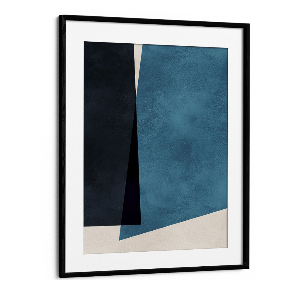 Stunning REDUCTION III, ABSTRACT PAINTINGS by Ana Rut Bre, framed art piece in teal and navy blue tones.