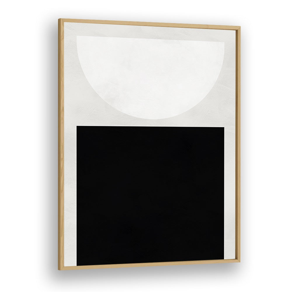 Reduction II, abstract paintings by Ana Rut Bre, feature a striking black and white design in an oak frame.