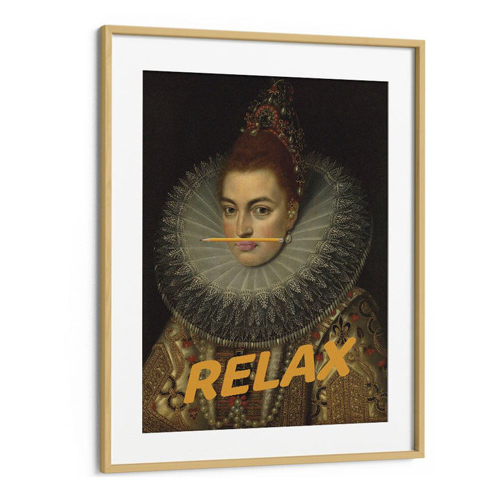 Stylish RELAX, ALTERED ART PRINTS framed in oak, perfect for transforming your space with captivating art.