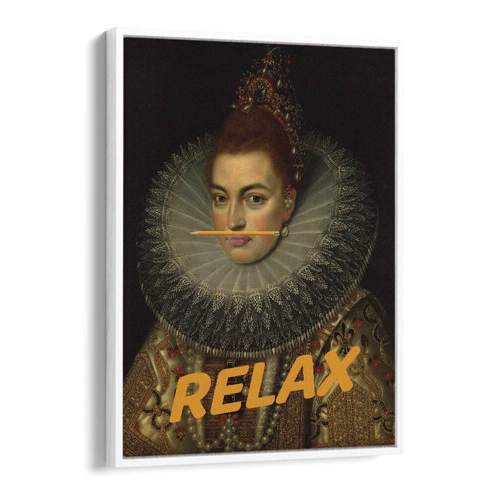 Stunning RELAX, ALTERED ART PRINTS in a white floater frame, perfect for elevating your space with artistic charm.