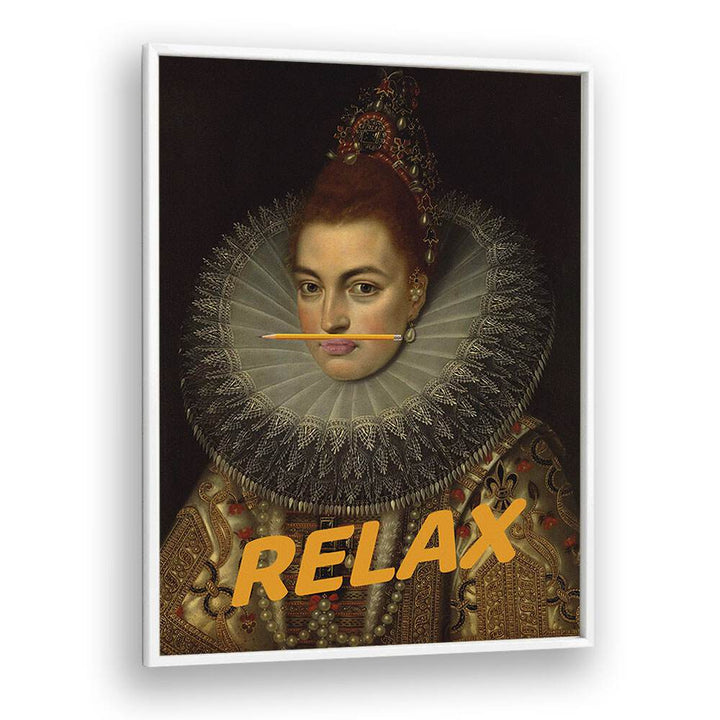 Captivating RELAX, ALTERED ART PRINTS in a sleek white frame, perfect for transforming your space with style.