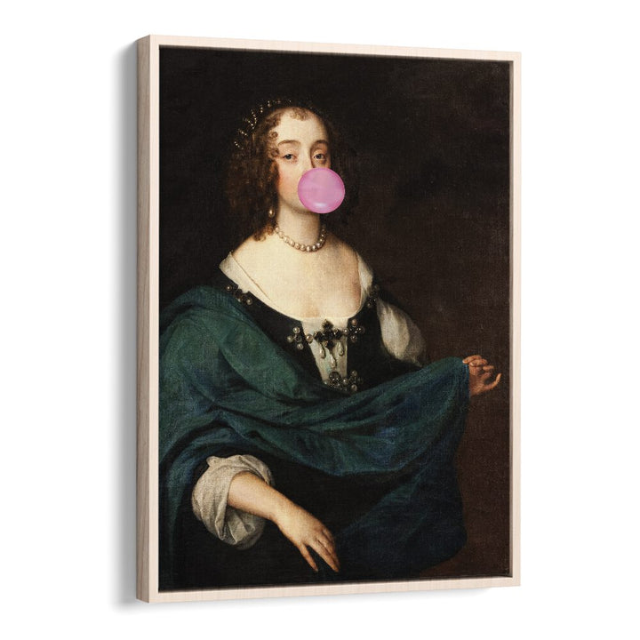 Renaissance Bubble Gum, Altered Art Prints displayed in a stylish oak floater frame, blending classic and modern art.