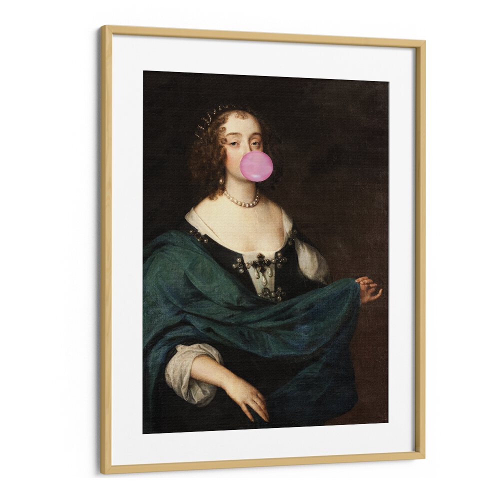 Renaissance Bubble Gum, Altered Art Prints in an oak frame, blending classic elegance with modern flair.