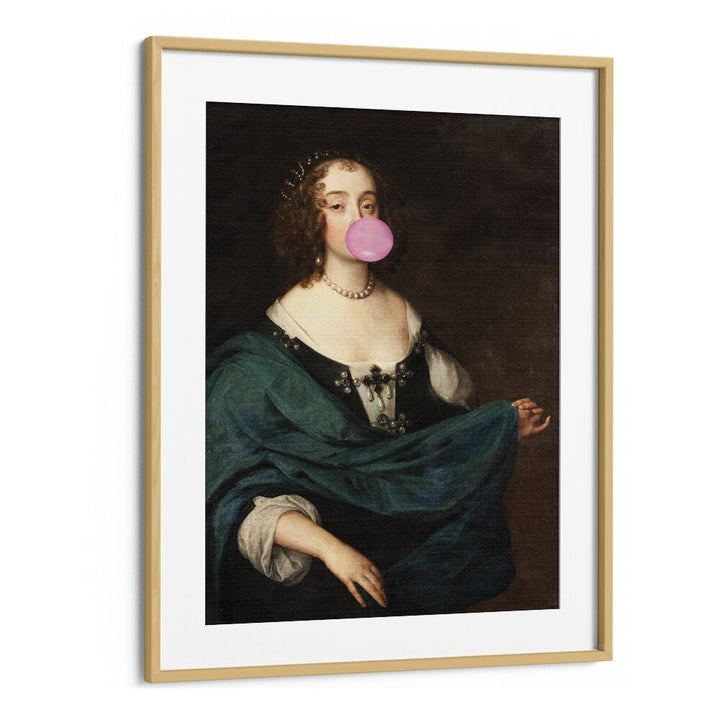 Renaissance Bubble Gum, Altered Art Prints in an oak frame, blending classic elegance with modern flair.