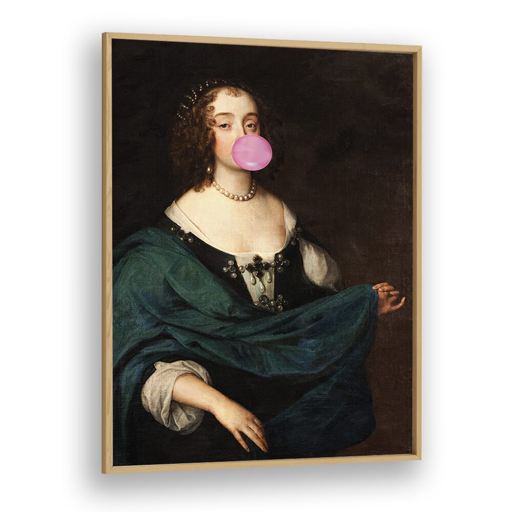 Renaissance Bubble Gum, Altered Art Prints feature a classic portrait with a playful twist, showcasing modern elegance.