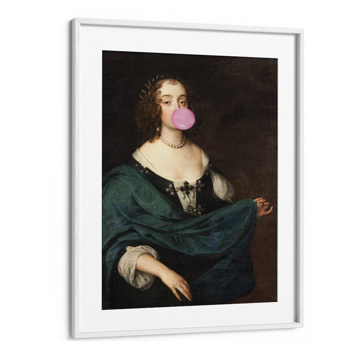Renaissance Bubble Gum, altered art prints in a white frame, blending classic elegance with modern whimsy.