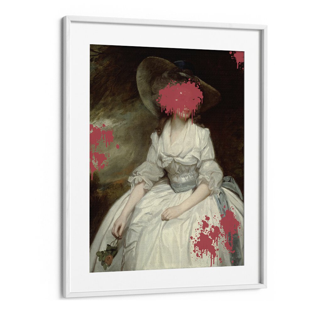 RENAISSANCE RED SPLASH, ALTERED ART PRINTS in a white frame, showcasing modern elegance and vibrant charm by The Art Concept.