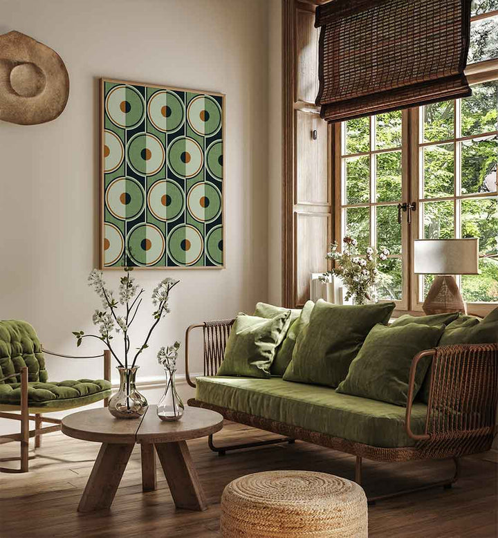 RETRO CIRCLES GREEN , GEOMETRIC ART PRINTS